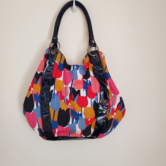 Anthropologie Vivid Spring Cheerful Multicolor Tulip Print Graphic Pattern Bag - Picture 8 of 12